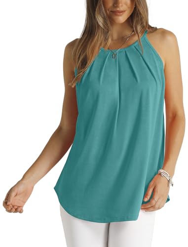 WIHOLL Womens Pleated Tank Tops Spaghetti Strap Camisole Halter Tops Curved Hem Fashion 2024 - Image 4