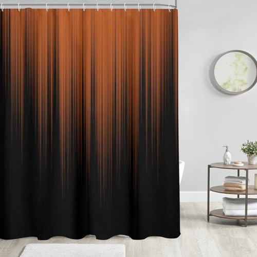 Image of AAtter Orange and Black Shower Curtain Abstract Ombre Boho Terracotta Striped Bright Art Gothic Two Tone Gradient Extra Long XL Large Home Bathroom Decor Bathtub Set with 12 Hooks, 72x84, Modern