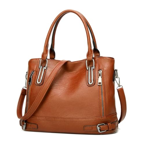 VINBAGGE Handtasche Damen Mittelgroß Tasche Leder Henkeltasche Tote Bag Vintage Weiches Umhängetasche Schultertasche für Frauen (Braun)