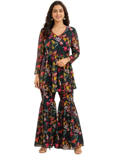 Image of Leriya Fashion Kurta Set for Women | Georgette Regular Fit Standard Length Ethnic Wear | Kurti Set for Woman | Sharara Set for Women for Wedding | Casual Family Function & Festive Kurta Sets for Woman