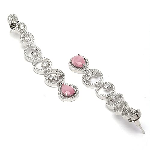 Rhodium-Plated Silver Toned American Diamond Drop Earrings