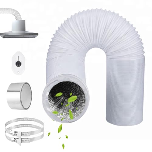 ComPDCVD Blanc Tuyau d'évacuation 80mm x 6m Tube Flexible D'air Gaine Ventilation en Aluminium avec 2 Colliers de Serrage et 1 Ruban Adhésif Aluminium...