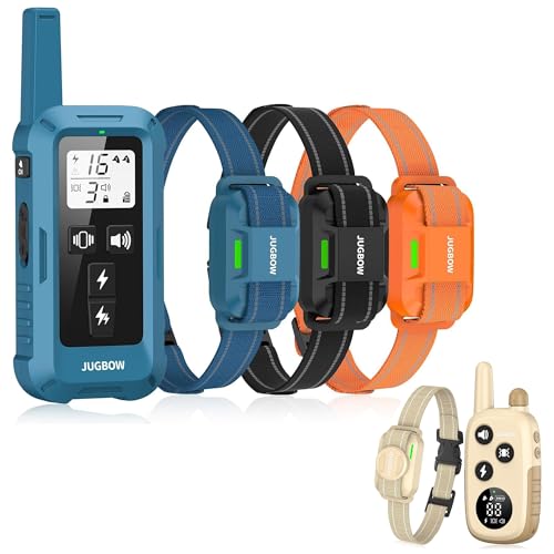Jugbow Dog Training Collar for 3 Dogs- 4200FT Training Collars with Remote for 5-120 lb Large Medium Small Dogs, Rechargeable Waterproof IPX8 E Collars for Dogs