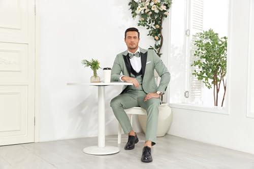 Men's Tuxedo Suit 3 Piece Slim Fit One Button Wedding Prom Tuxedo Double Breasted Groom Suits Set with Bow Tie2