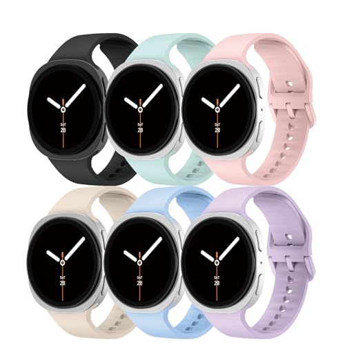 DMVEIMAL 6Pièces Souple Silicone Bracelet pour Samsung Galaxy Watch 8 44mm 40mm/8 Classic Band 46mm Homme Femme,Étanche Sport Loop Réglable Rechange...