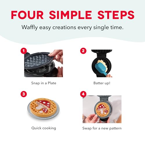 Image of Dash MultiMaker Mini System Removable Plate Set - Ceramic, Nonstick Replacement Plates for Fun-Shaped Waffle Breakfast - Waffle Maker Not Included - 4-Inch - Two-Pack - Mushroom & Gnome
