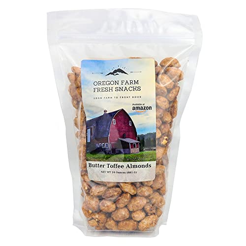 Oregon Farm Fresh Snacks Toffee Almonds - Locally Made Butter Toffee Almond Snack | All Natural Ingredients, Resealable Bag Guarantees Freshness - (24Oz) #TOP7