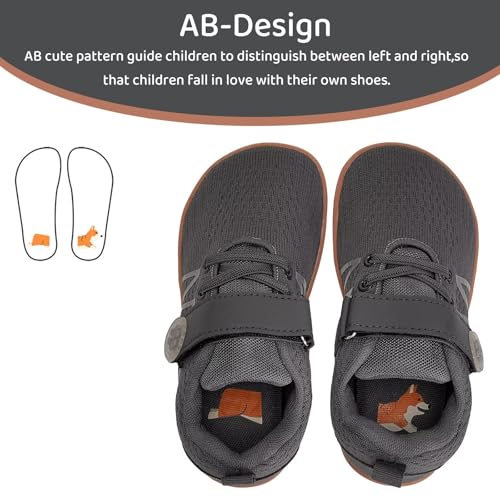 WateLves Wide Toddler Barefoot Shoes Little Kids Boys Girls Walking Tennis Sneakers with Breathable Mesh Zero Drop Sole Adjustable Strap(Dark Grey,24)3