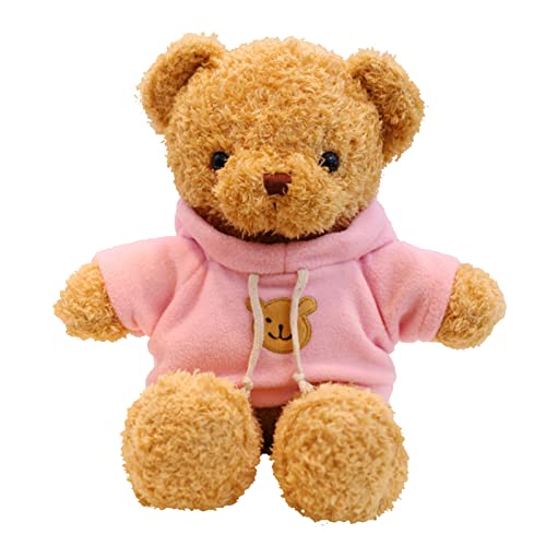 TROYSINC Teddybär Weiches Fell Teddybär mit Kapuze Tatzendruck Plüschtier Kuscheltier Stofftier Geschenk (Pink,30cm)