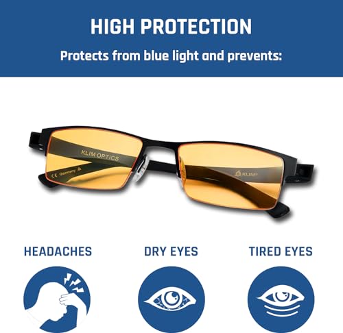 Image of KLIM Optics Blue Light Blocking Glasses - NEW - Reduce Eye Strain and Fatigue - Gaming Glasses for PC Mobile TV - Blocks 92% Blue Light - Computer Glasses with UV Protection