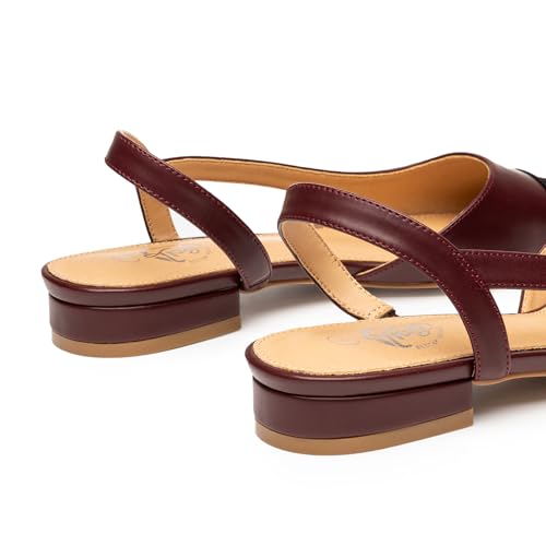 Image of Trary Slingback Flats for Women, Black Dressy Comfortable Round Square Toe Shoes, Work Office Casual Ankle Strap Dress Flats