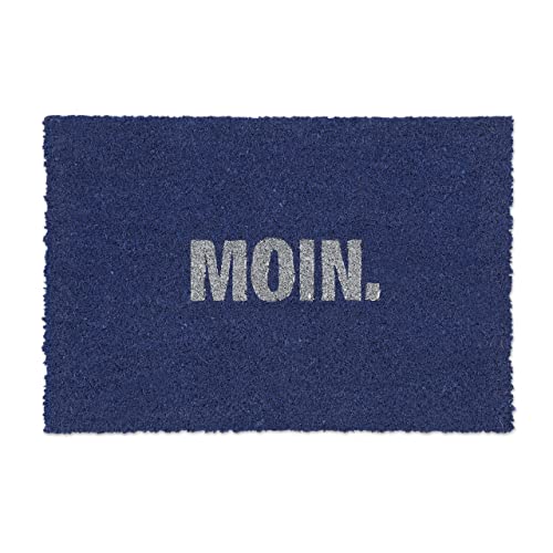 Relaxdays Felpudo Coco Moin, 40x60cm, Tapete Puerta, Alfombra Entrada, Interior, Exterior, Antideslizante, Azul/Blanco