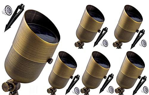 Led Spot Lights Outdoor 7W Landscape Light 101 (6 Pack) Water Resistant Brass Metal Spotlight Garden Lighting For Walls Trees Flags Security Outdoor Home Area With Spike Ground Stake And Mr16 Led Bulb #TOP11