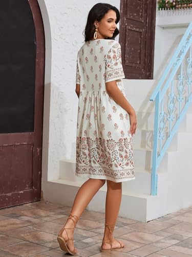 Image of CRIPOM Womens House Dress Floral Print Nightgown with Pockets Mumu Dress S-3XL