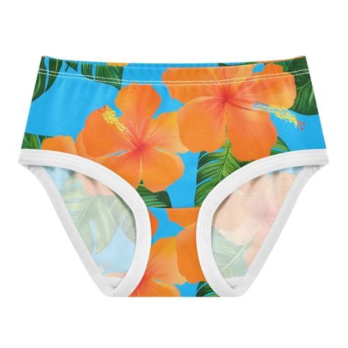 Tropical Orange Hibiscus Flowers Blue Toddler Girls Underwear 2t Cotton Panties Little Girl Bright Briefs Underpants