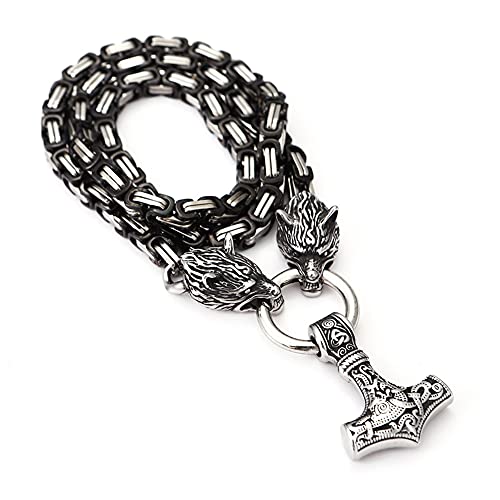 Collier Viking Homme Marteau de Thor Mjolnir Pendentif Acier Inoxydable Maille Royale Valknut