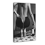 Póster de mujer con copa de vino en blanco y negro, lienzo para decoración de pared, pinturas para sala de estar, dormitorio, 60 x 90 cm