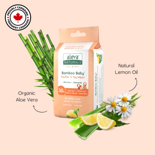 Aleva Naturals Bamboo Baby Pacifier and Toy Wipes | Natural and Organic Ingredients with Lemon Oil | Safely Cleans Bottles, Nipples, Cups | Extra Strong and Ultra Soft - 30 count (Pack of 12)