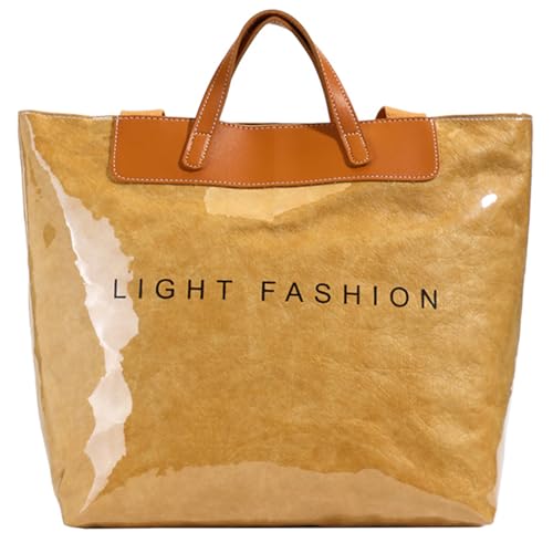 Image of PVC Clear Tote Bag for Women, Large Plastic Tote Beach Bag, Kraft Paper Hobo Handbag Purse with Top Handle