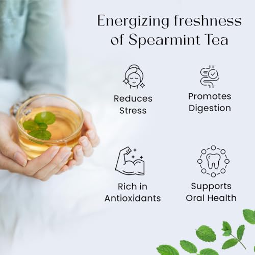 Image of Spearmint Tea Bags 50 Count Herbal Tea Bags PCOS PCOD RELIEF Balances Hormones Support Digestion Refreshing Aromatic and Minty Gluten Free Caffeine Free Tea 100% Pure Spearmint leaves Pyramid Tea bags