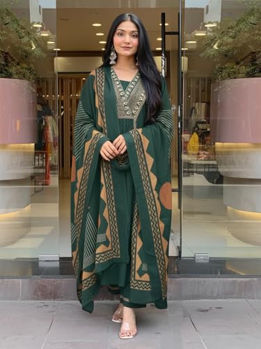 Image of ANNI Designer Women's Rayon Viscose Straight Printed Kurta with Pant & Dupatta Set | Ethnic 3-Piece Readymade Suit for Women | Elegant Festive & Office Wear Traditional Outfit