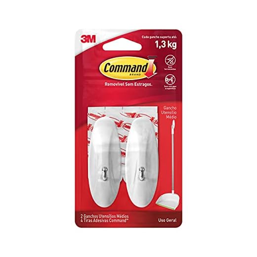 Command, 3M, Gancho para Utensílios, Adesivo Removível sem Estragos, Branco, Médio, 2 Unidades