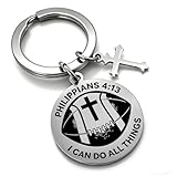 OFlyDesigns Easter Christian Football Sports Keychain, Philippians 4:13 Engraved Inspirational Gift for Men Women Teens