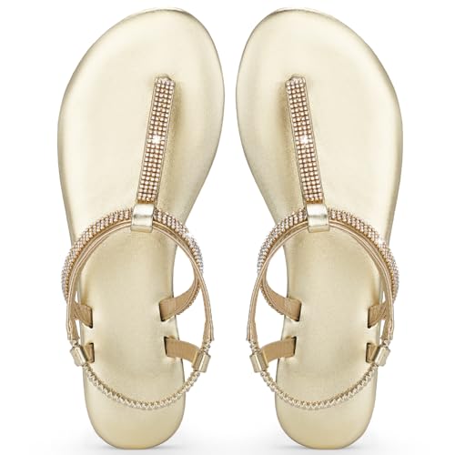 Harvest Land Women's Sandals Dressy T Strap with Rhinestone Sparkly Wedding Flat Sandals Ankle Strap Summer Gladiator Fashion Shoes2