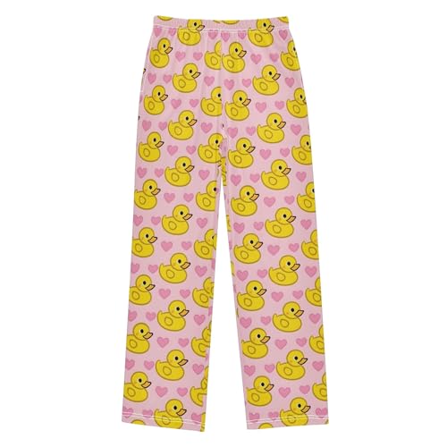 Cute Yellow Rubber Ducks Pajama Pants Lounge Sleep Pants Elastic Waist Long Pajama Bottoms with Pockets for 6-14 Years