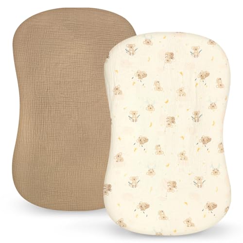 Pea Pod Muslin Baby Lounger Cover 2 Pack Cotton Slipcover, Soft Breathable Infant Lounger Covers Only for Newborn Baby Nest Lounger Sheets for Cozy Naps 0-12 Months（Koala)