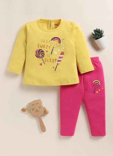 Image of LuvLap Baby Girls 100% Cotton Full Sleeve Girls Top & Pyjama CoSets Pack Of 2, Aqua & Sunflower, XL (12 to 18 Months)
