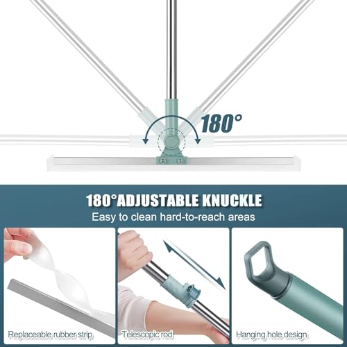 Image of UCRAVO 50-inch Multifunctional Magic Broom Floor Squeegee with Long Handle Adjustable and Silicone Strips, Washer with 180 Degree Rotating Squeegee Broom for Cleaning Floor, Bathroom, Kitchen