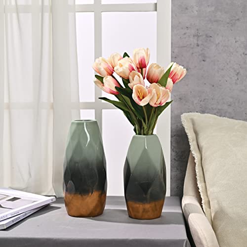 Teresa'S Collections Green Vase Set,Gold Green Modern Ceramic Vases For Mantel Decor,Decorative Flower Vases For Home thumb #6