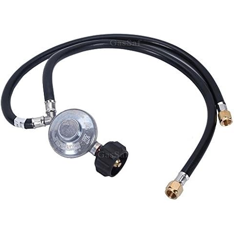 GasSaf 2 Feet Y-Splitter Low Pressure Propane Regulator Double Hose Outlet Kit with Two Hose for Type1 QCC1 Propane Tank, Most LP/LPG Gas Grill and Propane Appliance Cover