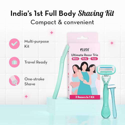 Image of Plush The Ultimate Razor Trio Kit | Bikini, Body & Face Razor for Woman | 3-in-1 Hair Removal Kit | Smooth, Precise & Gentle Shave | Travel-Friendly & Easy to Use | Zero Cuts & Bumps