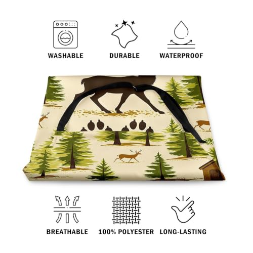 Castle Fairy Deer Apron Pine Trees Paw Prints Apron Suitable for Baking Gardening Housework Painting Fresh Nature Themed Kitchen Aprons for Kids Boys Girls No Pocket 31"x26" Green Beige - Image 6