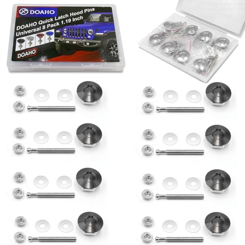 Image of Doaho Packs of 8 Universal Aluminum Vehicle Hood Pins-Quick Release Lock Latch Bumper-License Plate Lock Clip,Quick Release Lock Latch Bumper,Diameter 1.25 inch(Black)