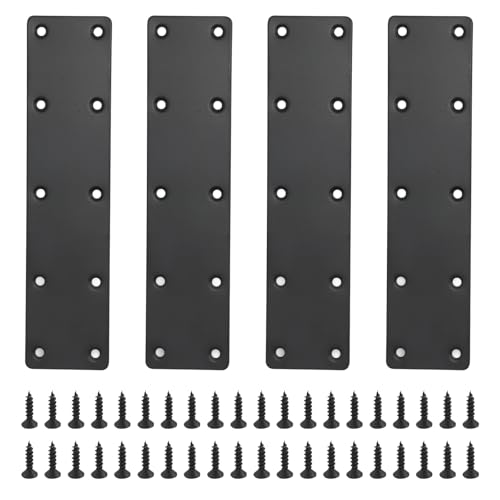 ZUDKSUY 4 placas planas e retas de suporte, 48 x 200 x 2 mm, placa de suporte de reparação de aço inoxidável, placa de conexão fixa para móveis, prateleiras de madeira (preto)