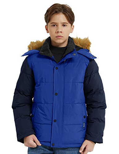 wantdo Boy Winter Puffer Coat waterproof with Faux Fur Coat and Lighweight Puffer Jacket (Blue 6-74