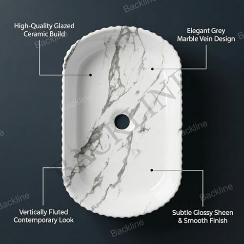 Image of B Backline Ceramic Table Top Wash Basin /Counter Top Basin Sink /Wash Basin Art Basins For Bathroom 20 X 15 X 4.5 Inches (White)