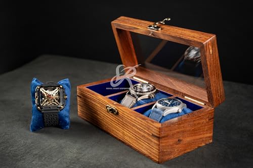 Image of Royal Craft Expertise Watch Box For Men, Wooden watch boxes, Watch case for men, Indian Rosewood Timekeeper box with hinged lid, Timepiece storage Case