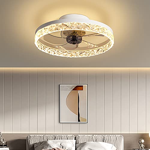 Eqwr 6 Geschwindigkeiten Deckenventilator mit Beleuchtung und Fernbedienung, LED Leise Deckenventilator mit Licht Wohnzimmer, Modern Dimmbar Deckenleuchte mit Ventilator Schlafzimmer Cover