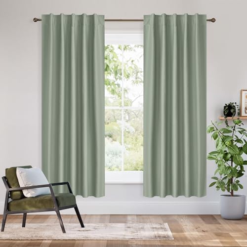 Image of RYB HOME 100% Blackout Short Curtains for Small Window, Thermal Insulated Noise Reducing Back Tab Curtains for Nursery Bathroom Basement, 42 inches Wide by 54 inches Long, Sage Green