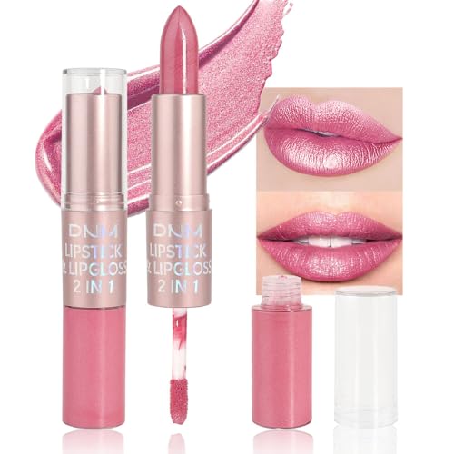 Image of evpct 2 in 1 Rose Pink Glitter Metallic Shimmer Diamond Lipstick and Lip Gloss Set for Women Long Lasting Waterproof, Baby Nude Pink Sparkle Glitter Shiny Lipstick and Lip Liner Makeup Set, 06#