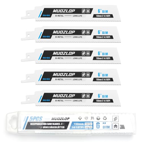 Image of 5 Pack 6 inch Reciprocating Saw Blades Set,14 /18TPI High Carbon Saw Blades,Metal Saw Blades with Organizer Case (5, 14 /18TPI /6 inch)