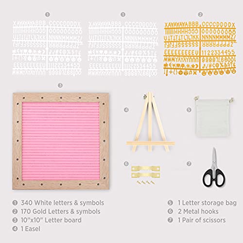 Tuffen Felt Letter Board With Led Lights For Sign Message, Announcement, Wall Decor -10X10 Inches - Changeable Message Board With Stand, 340 White & 170 Gold Letters & Symbols (Pink) #TOP6