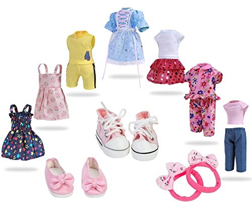 WYHTOYS 7PCS Doll Clothes and 2pcs Shoes fits American Doll 14 inch 14.5 inch Wellie Wishers Dolls
