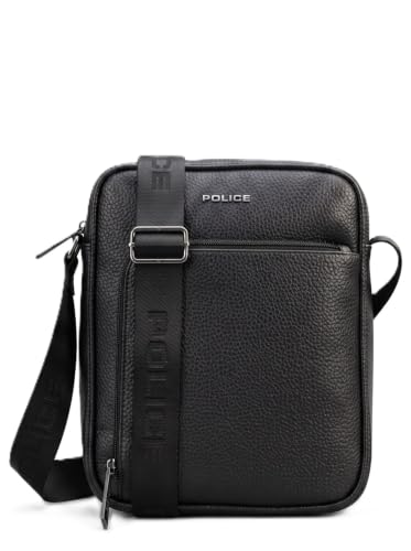Image of Police Premium Grainy Texture Crossbody Bag for Men & Women | 2 Compartment Office Sling Bag | Adjustable Shoulder Strap | Front Utility Pocket | Compact Lightweight Travel Bag | Black