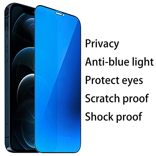 Bwedxez 2 Pack Anti-Blue Privacy Tempered Glass Suit For Iphone 12 Pro Max Mirror Anti-Spy Screen Protector Anti-Peeping Film Electroplated 9H Hardness Anti-Scratch 6.7 Inch (Blue) #TOP3