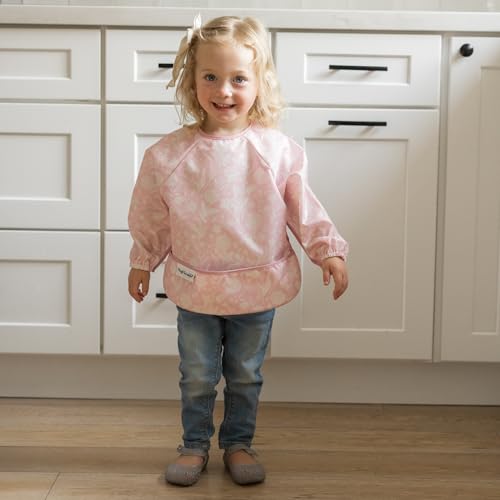 Image of Tiny Twinkle Long Sleeve Bib for Babies & Toddlers | Waterproof Smock Bib for Eating | Machine Washable & Mess-Proof Feeding Essentials | Newborn Shower Gift (Toile, Small 6-24 Months)